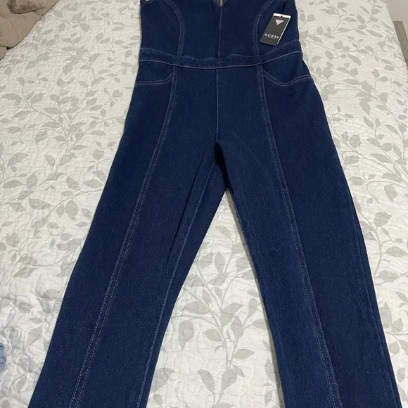 GUESS Navy Sleeveless Denim Jumpsuit - Picture 5 of 10